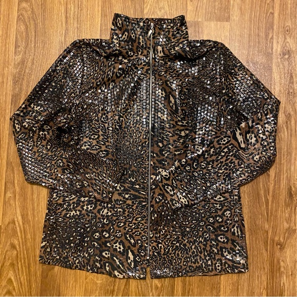 Exclusively Misook Pailettes‎ Jacket Women Small Cheetah Print Shimmer Full Zip - Picture 1 of 5